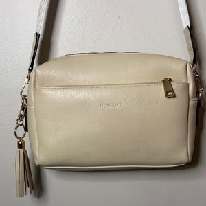 Roulens Cream Crossbody Bag with Guitar Strap and Gold Hardware